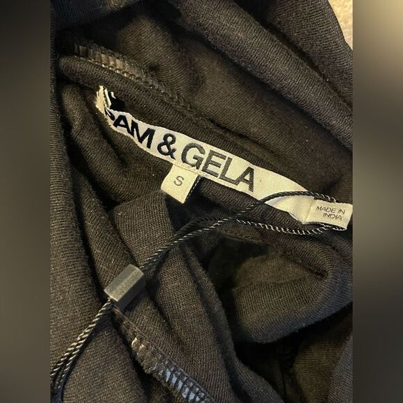 NWT Pam & Gela Twisted Turtleneck Dress Black Ruched Cut Out Back S - Picture 9 of 11